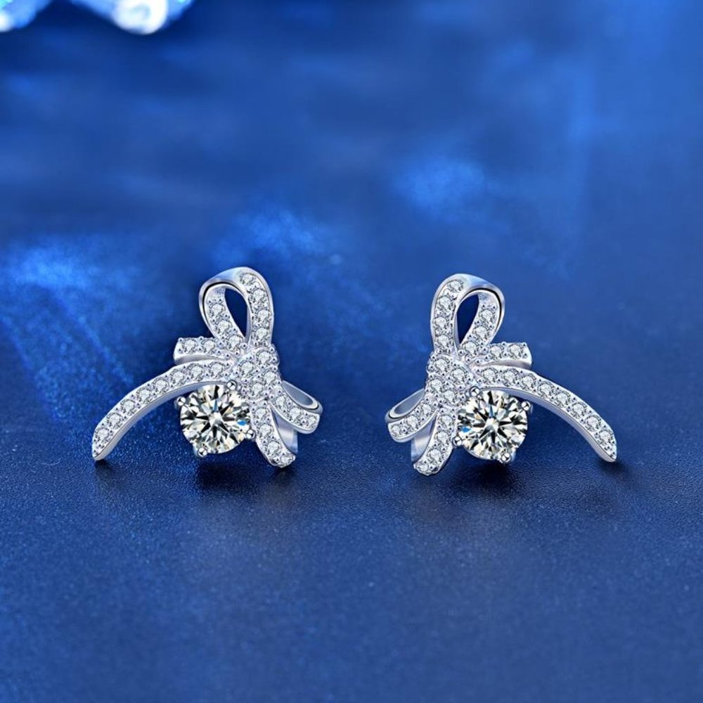 Certified 1ct. t.w. Diamond Moissanite Bow Knot Stud Earrings NEW A - Picture 4 of 10